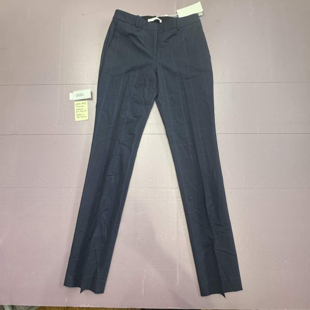 BNWT Hugo Boss Titana6 Dress Pants Women Size 0 NavyBlue Windowpane Wool Germany